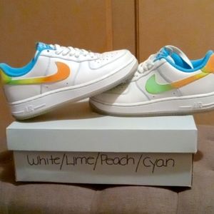 AIR FORCE 1 LE (GS), SIZE:5.5Y, WHITE LIME PEACH CYAN